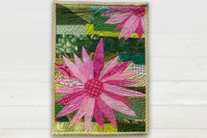 hand made art pink sunflower wall hanging quilt